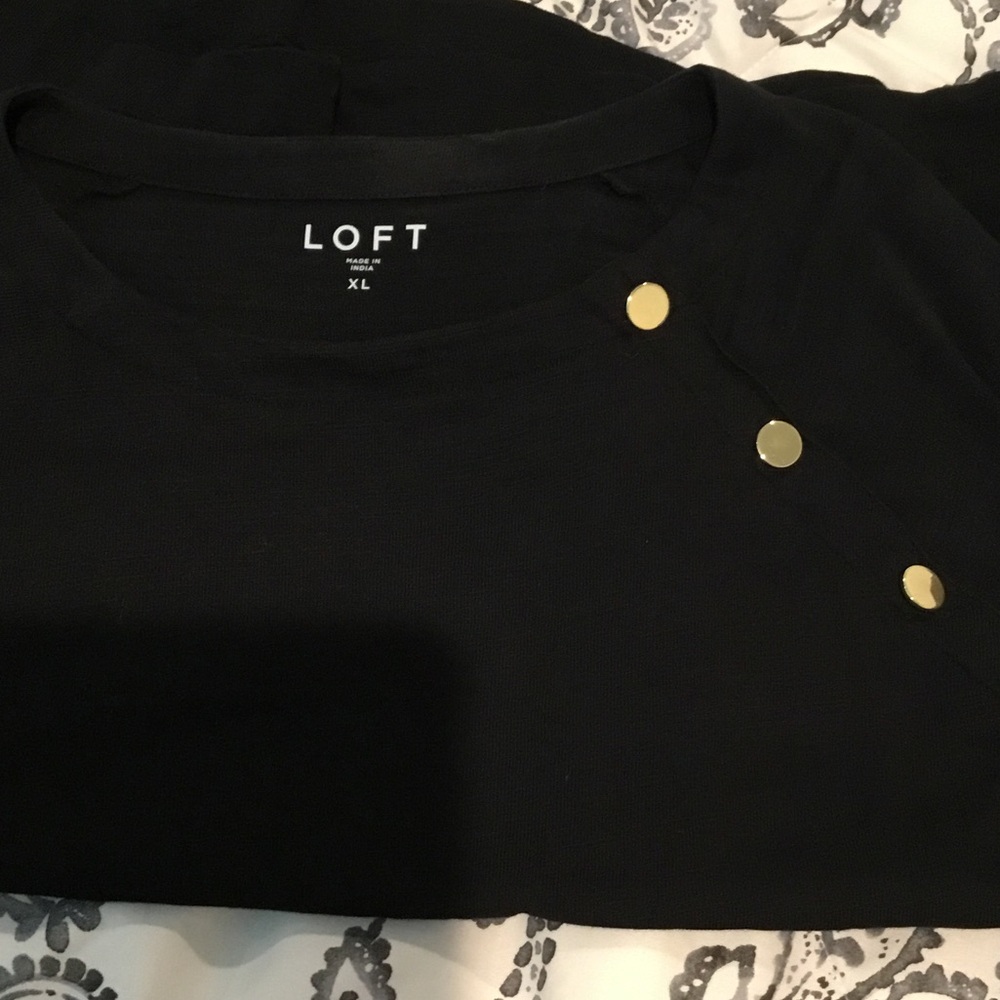 LOFT Black Knit Pullover with Gold Shoulder Buttons - Picture 2 of 4